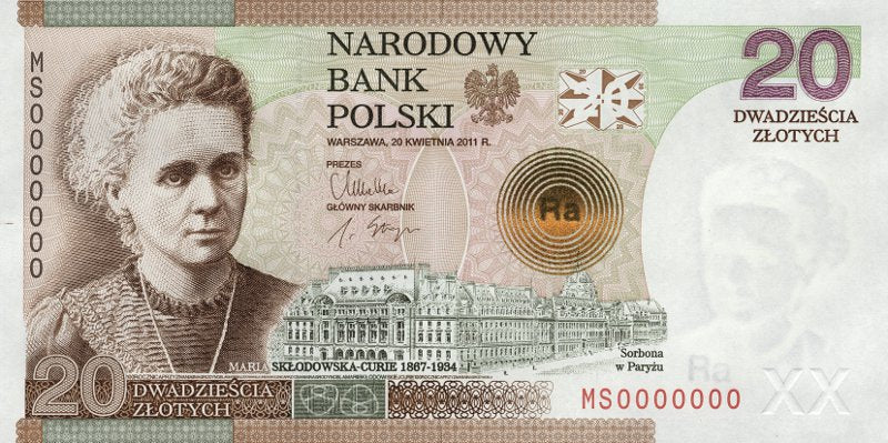 20 zł, Banknot kolekcjonerski - 100. rocznica przyznania Nagrody Nobla Marii Skłodowskiej-Curie, 2011