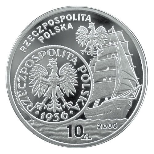 10 zł, Dzieje złotego - żaglowiec (2 zł i 5 zł z 1936 r.), 2005